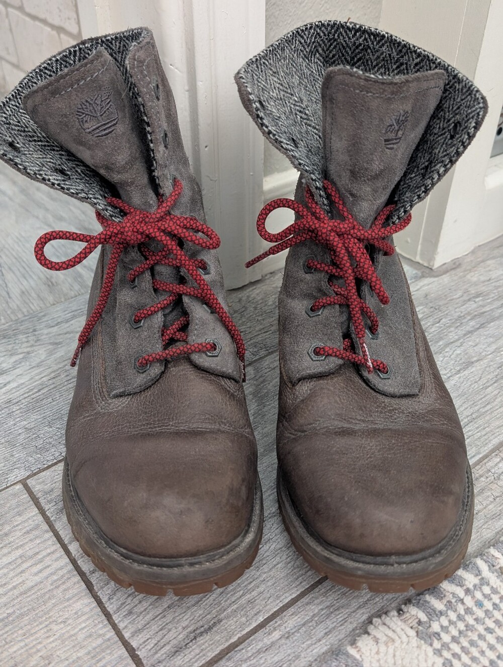Timberland X Harris Tweed Gray-Brown Leather & Suede Lace-Up Boots Women's 10